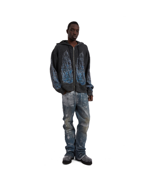 FLAME GLASS WAFFLE ZIP SWEATSHIRT