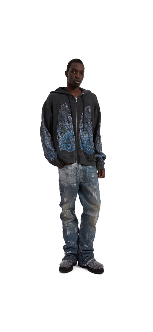 FLAME GLASS WAFFLE ZIP SWEATSHIRT
