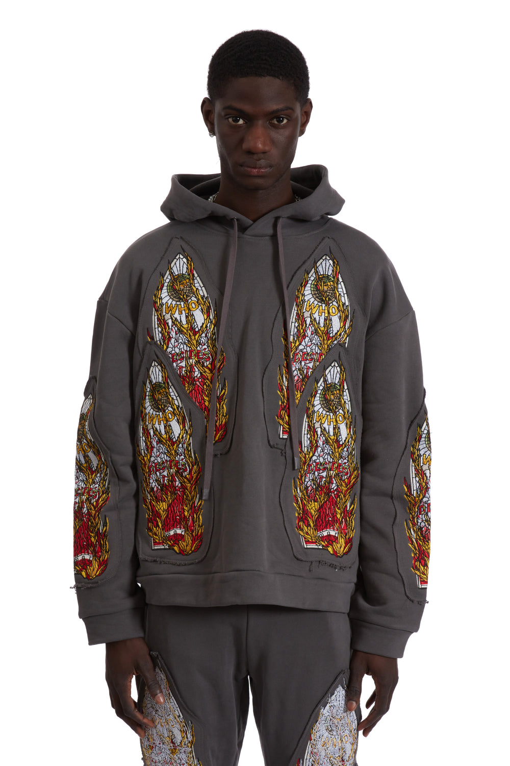 FLAME GLASS EMBROIDERED HOODED PULLOVER