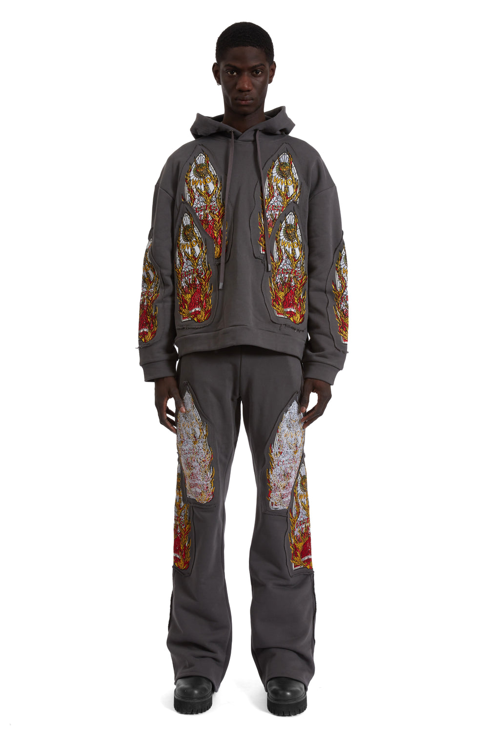 FLAME GLASS EMBROIDERED HOODED PULLOVER
