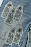 PATCHED ARCH BLOWOUT DENIM SHORT
