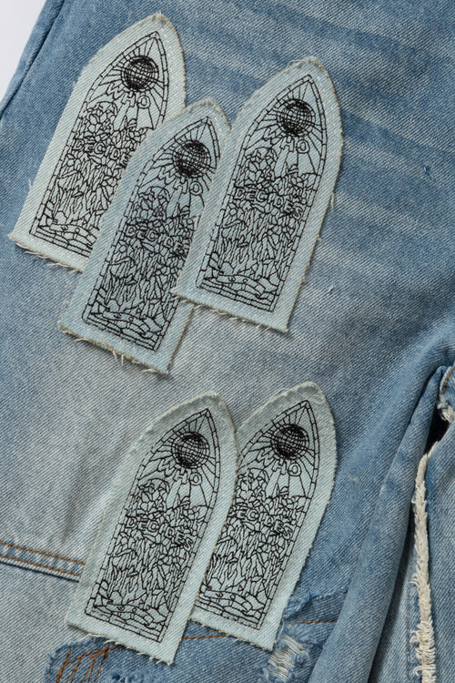 PATCHED ARCH BLOWOUT DENIM SHORT