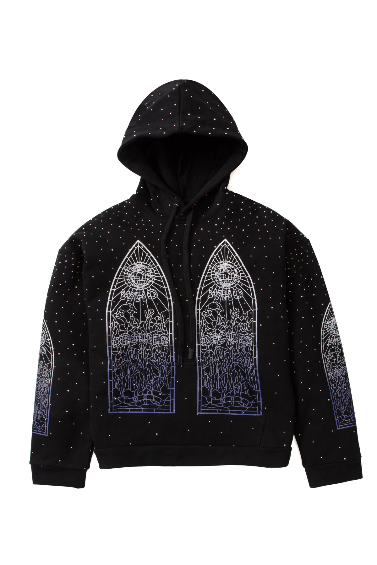 RHINESTONE HOODED PULLOVER – WHO DECIDES WAR