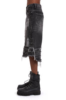 PATCHED ARCH BLOWOUT DENIM SHORT