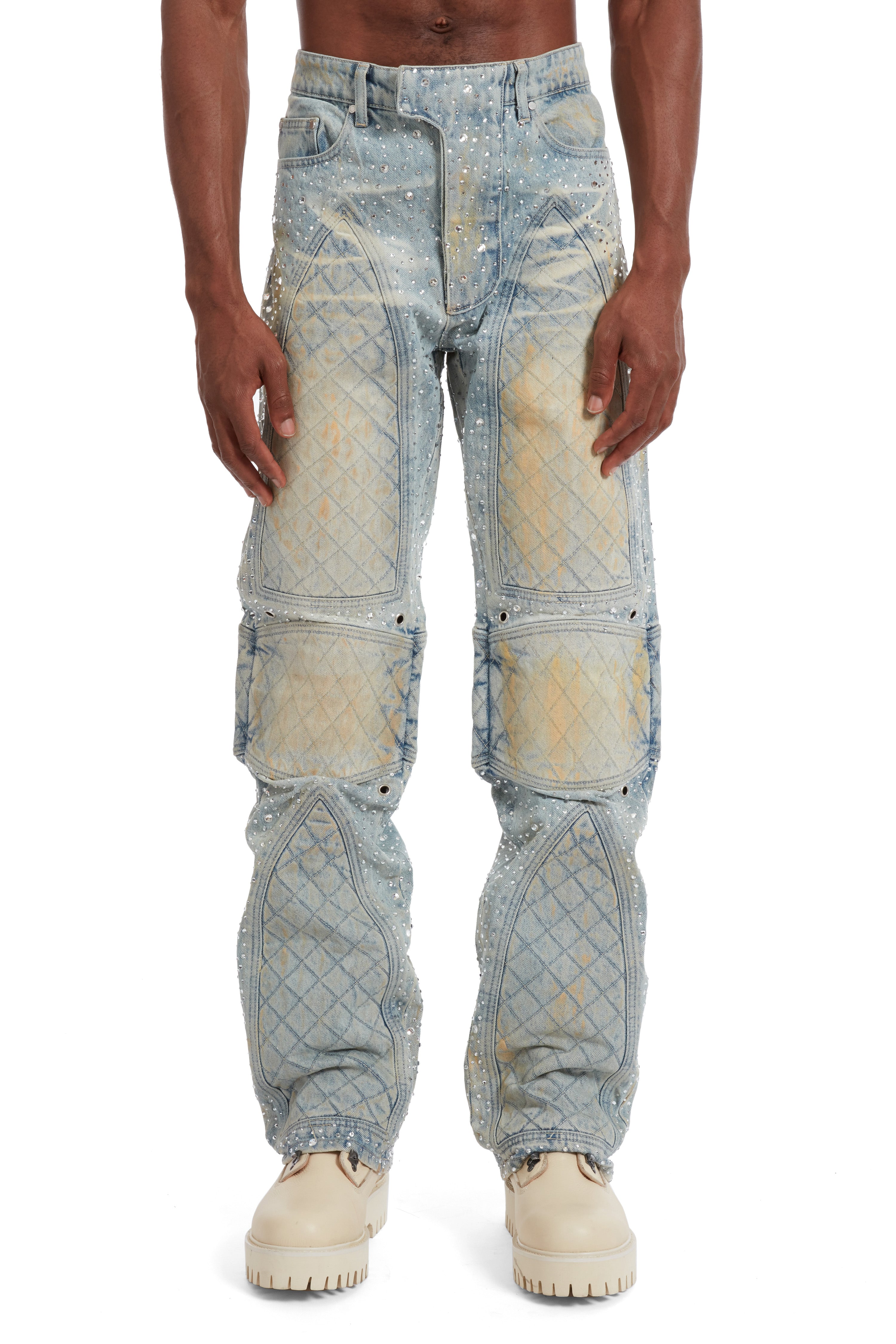 STUDDED MOTO DENIM