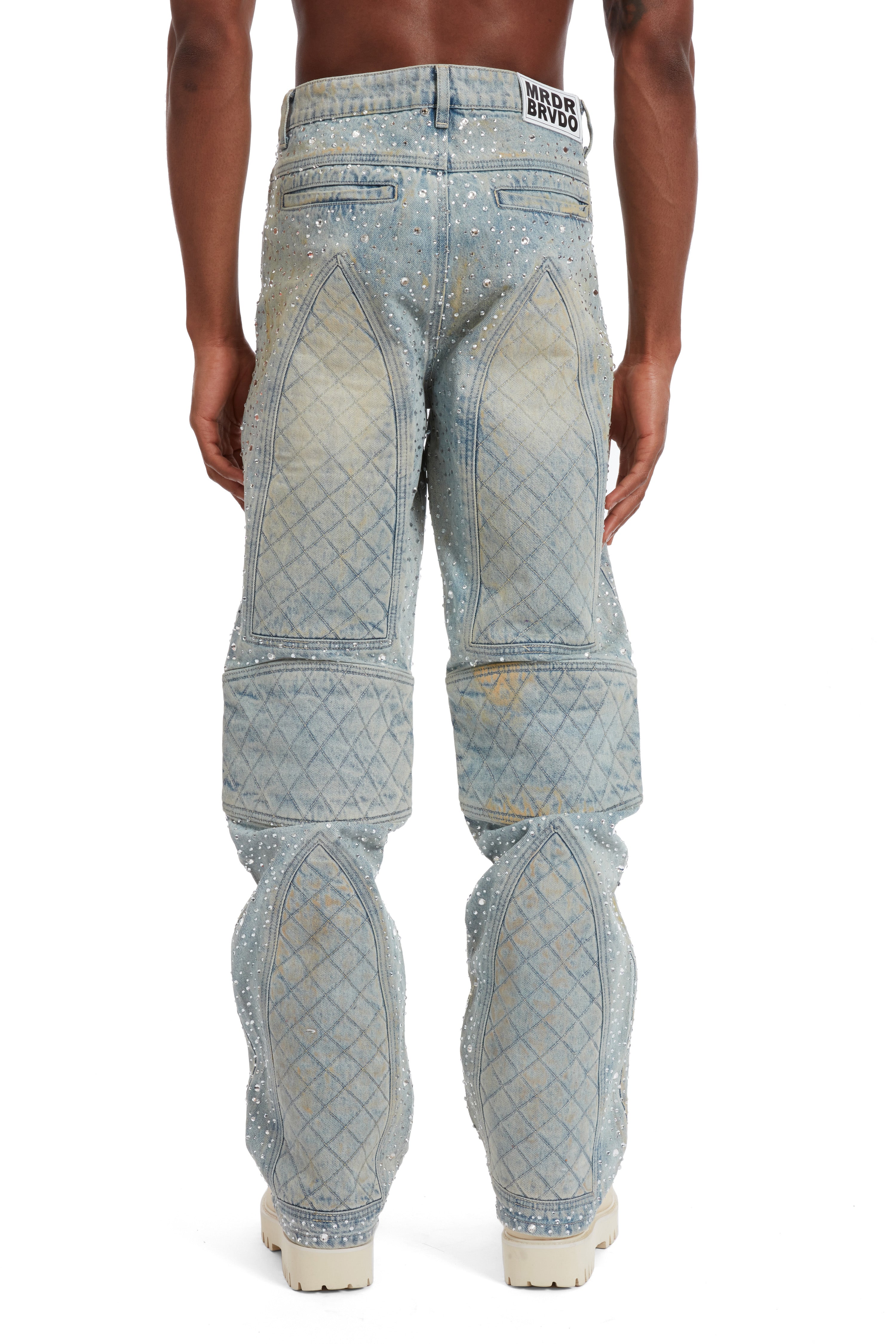 STUDDED MOTO DENIM