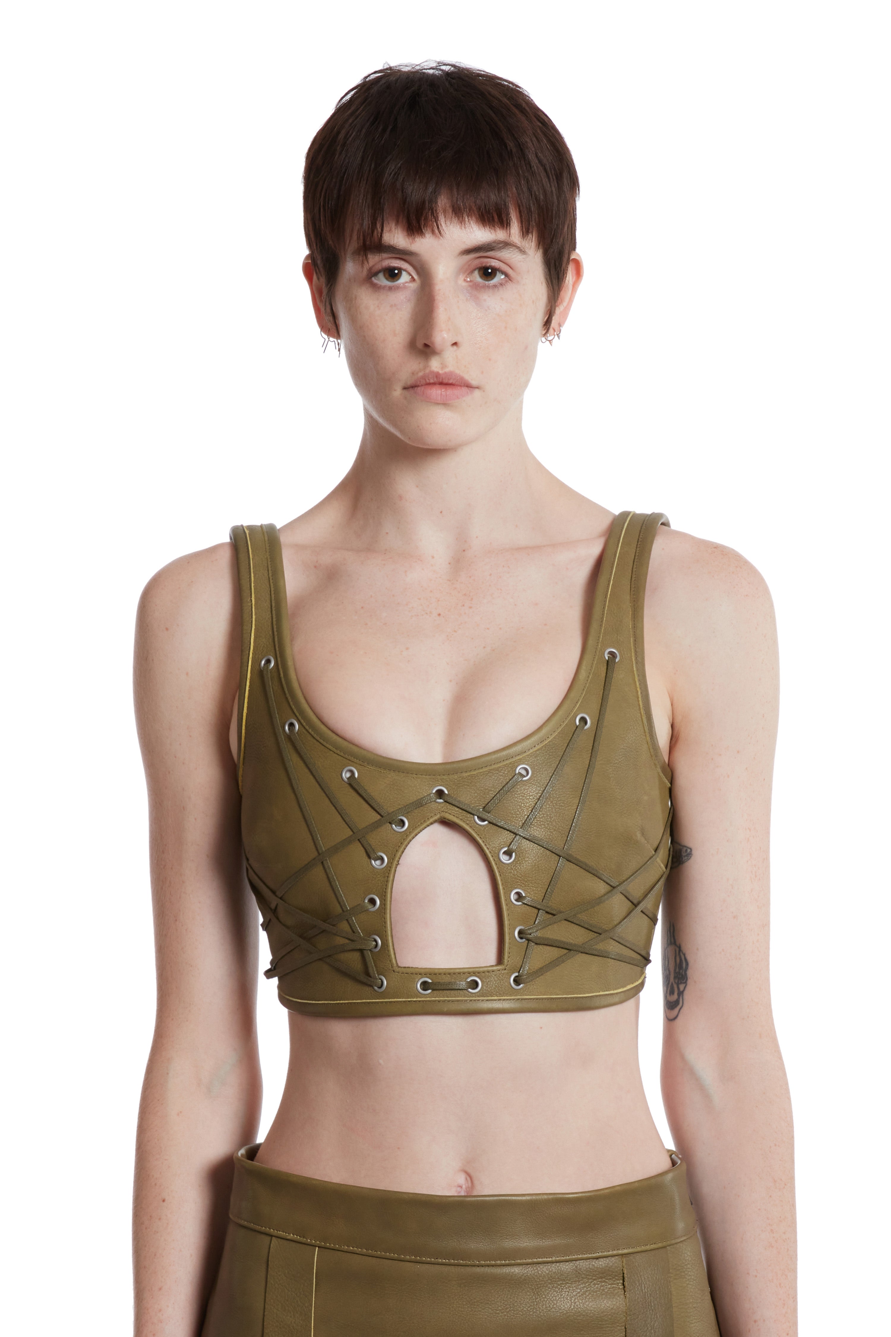 BONDAGE LEATHER CROPPED CAMISOLE