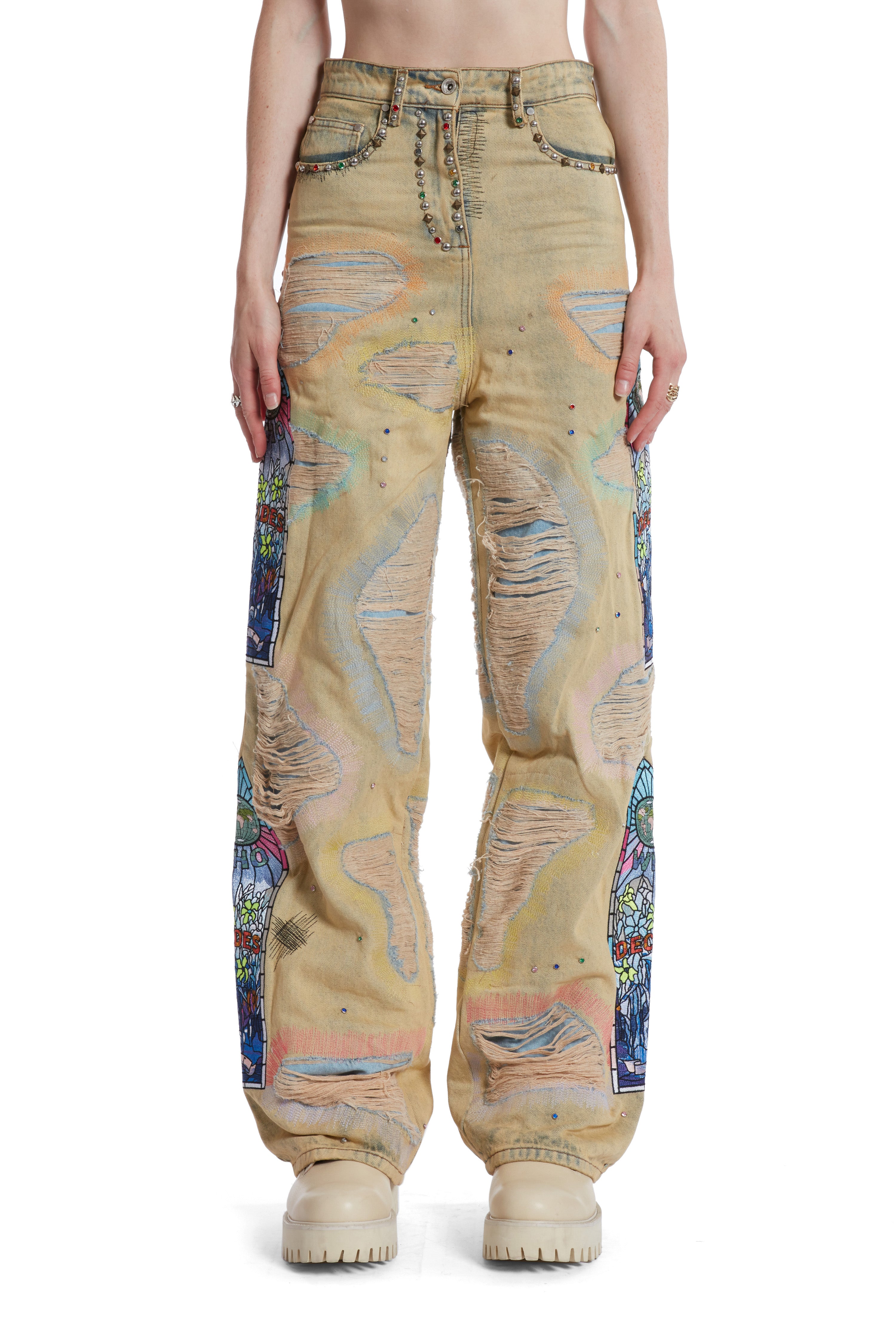 WOMEN'S MULTICOLOR SIDE-EMBROIDERY DENIM