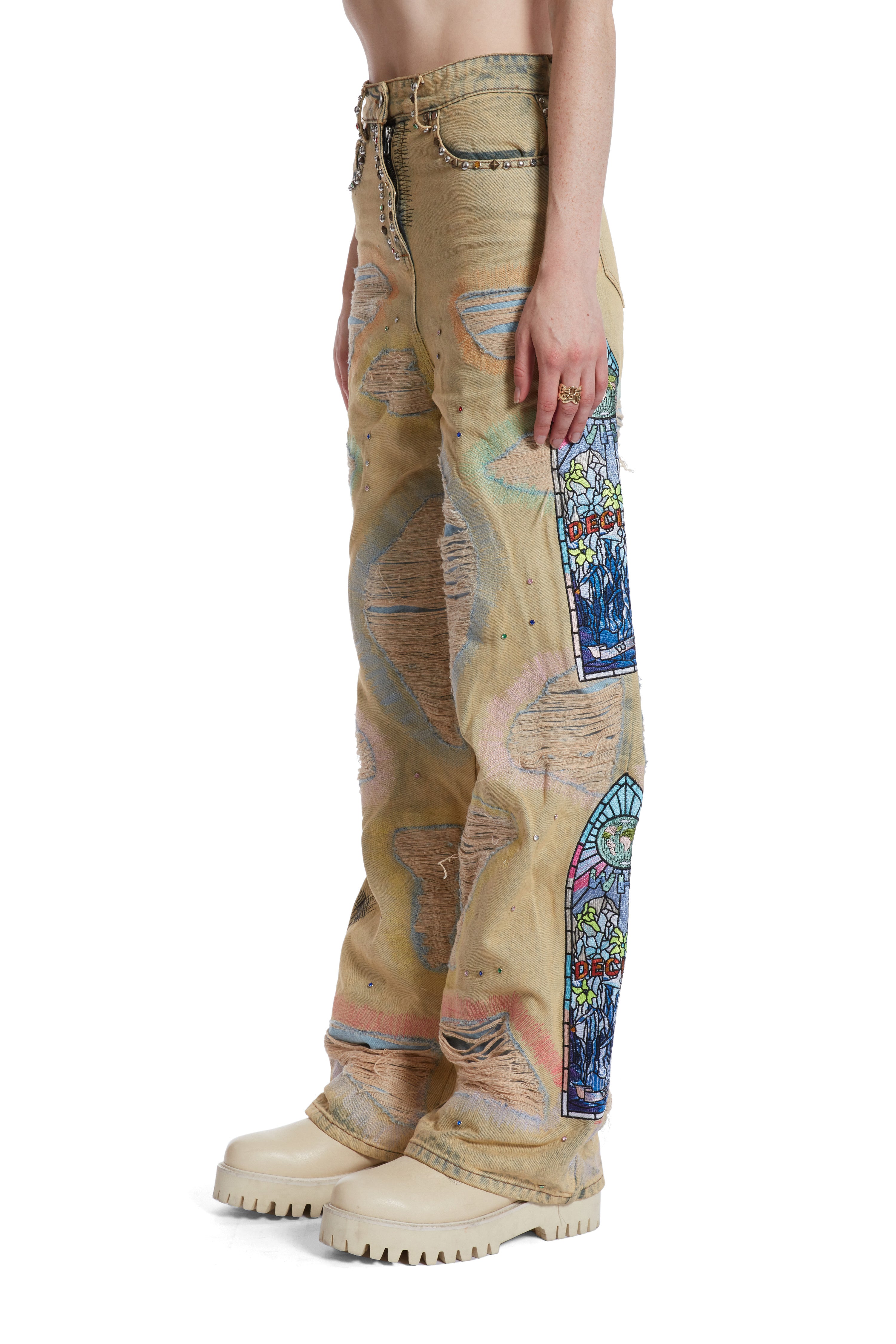 WOMEN'S MULTICOLOR SIDE-EMBROIDERY DENIM