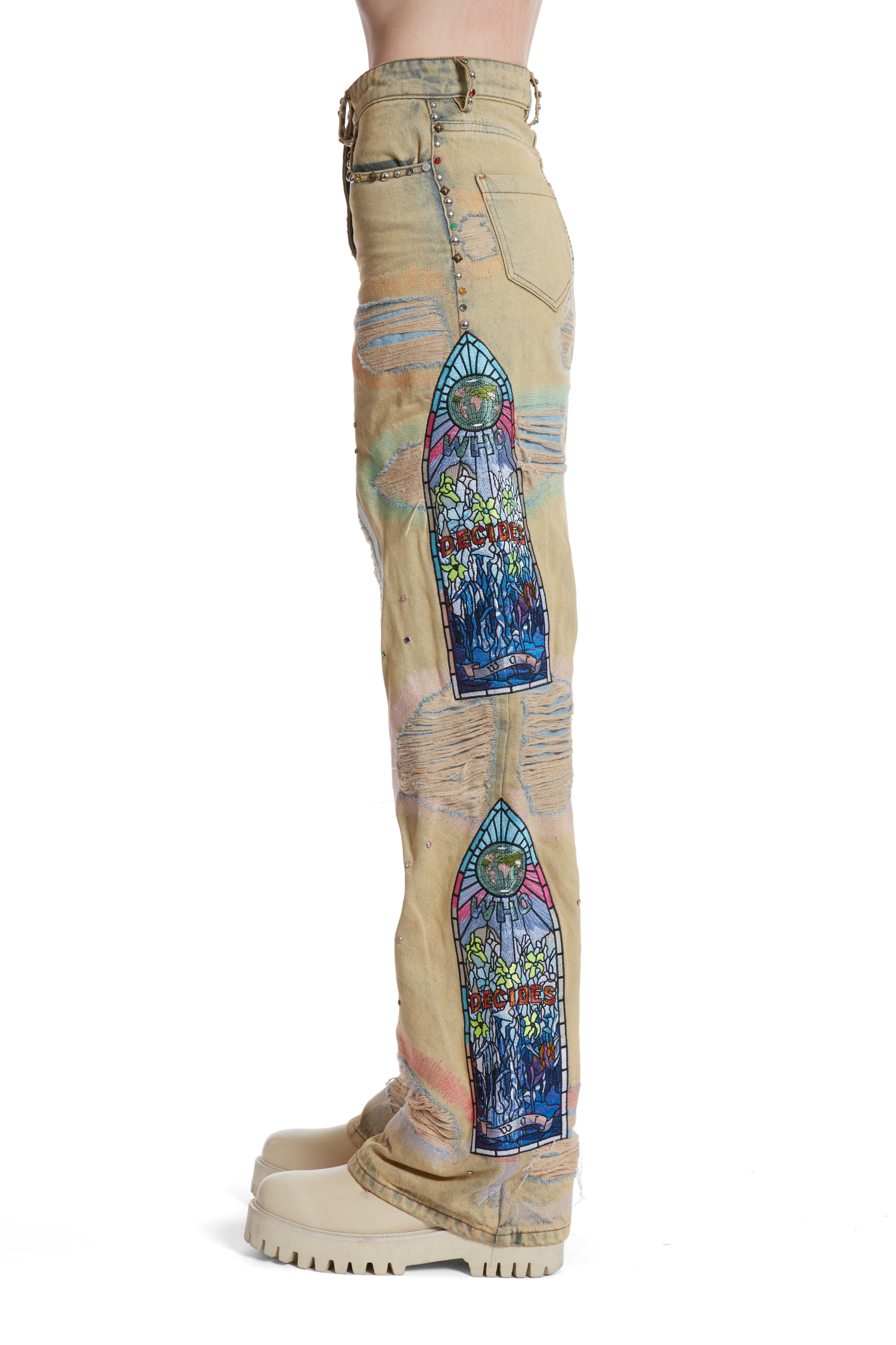 WOMEN'S MULTICOLOR SIDE-EMBROIDERY DENIM