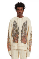 FLAME GLASS CABLE KNIT HOODED PULLOVER