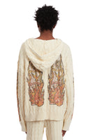 FLAME GLASS CABLE KNIT HOODED PULLOVER