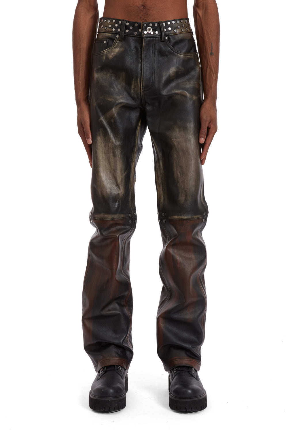 OMBRE STUDDED LEATHER PANT
