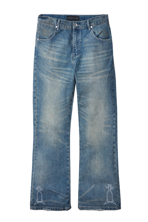 DEMI FLARE FIT MEDIAN WASH WITH EMBROIDERY