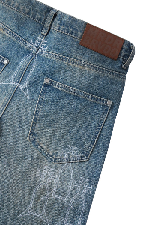DEMI FLARE FIT MEDIAN WASH WITH EMBROIDERY