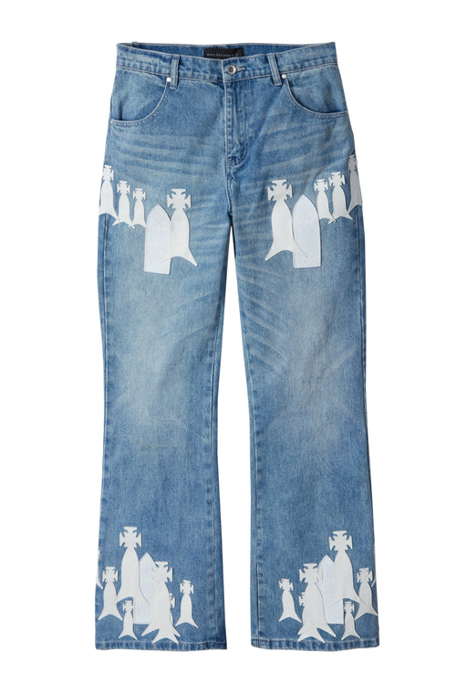 DEMI FLARE FIT STONE WASH WITH PATCHES