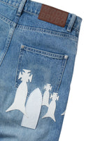 DEMI FLARE FIT STONE WASH WITH PATCHES