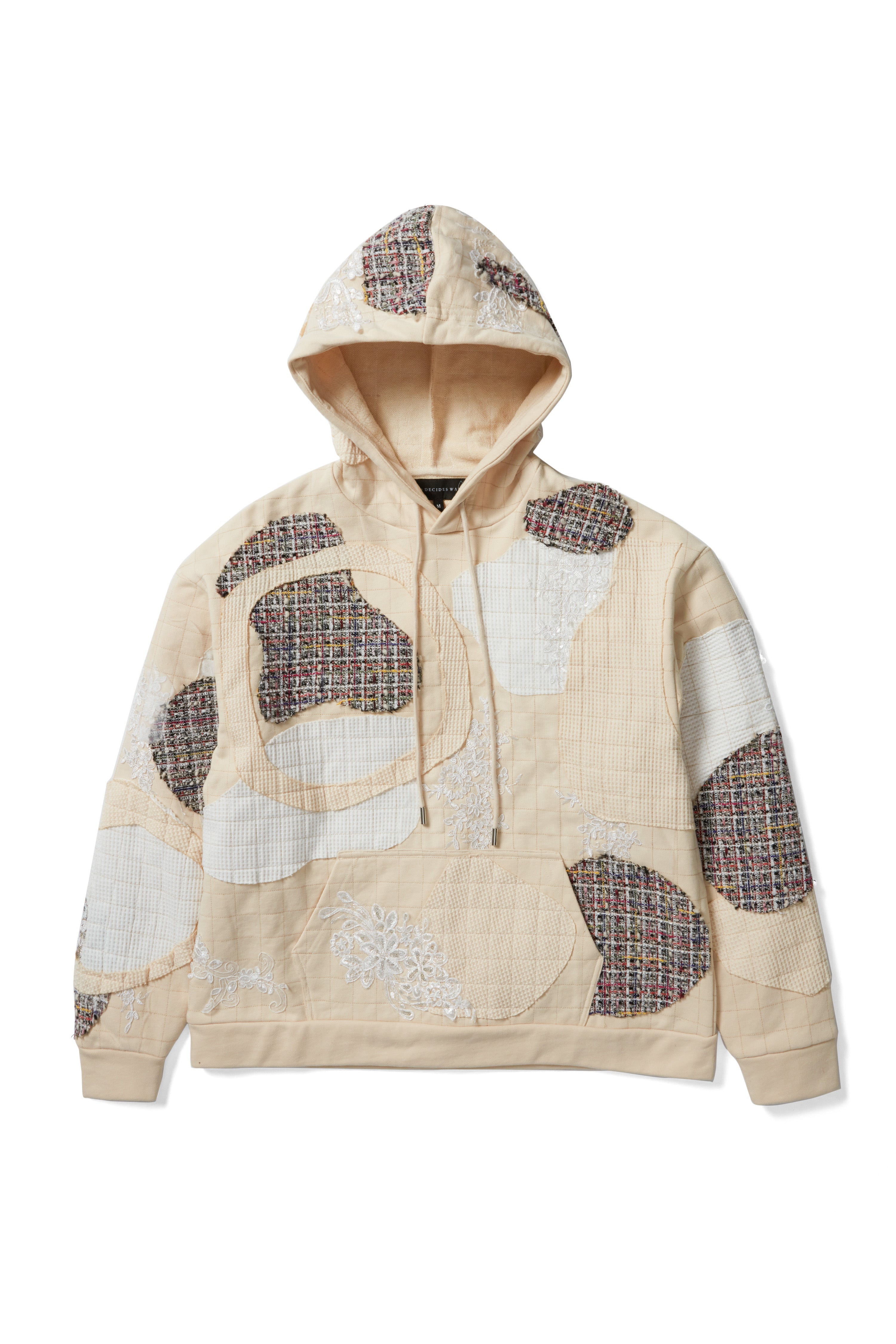 TWEED PATCHWORK HOODED SWEATSHIRT