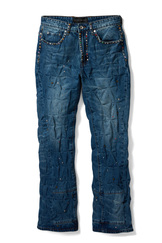 MULTICOLOR STUD GATHERED DENIM