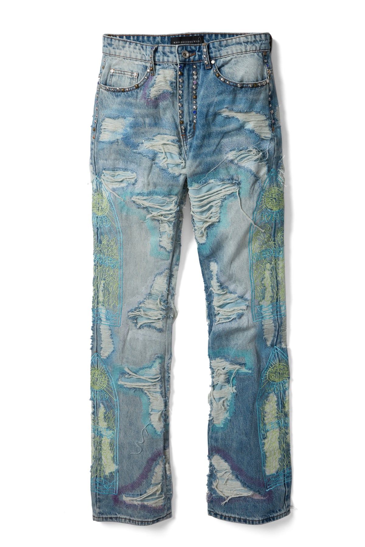 MULTICOLOR STUD DISTRESSED DENIM – WHO DECIDES WAR