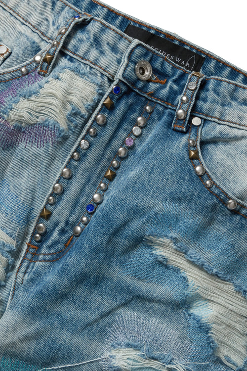 MULTICOLOR STUD DISTRESSED DENIM