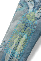 MULTICOLOR STUD DISTRESSED DENIM