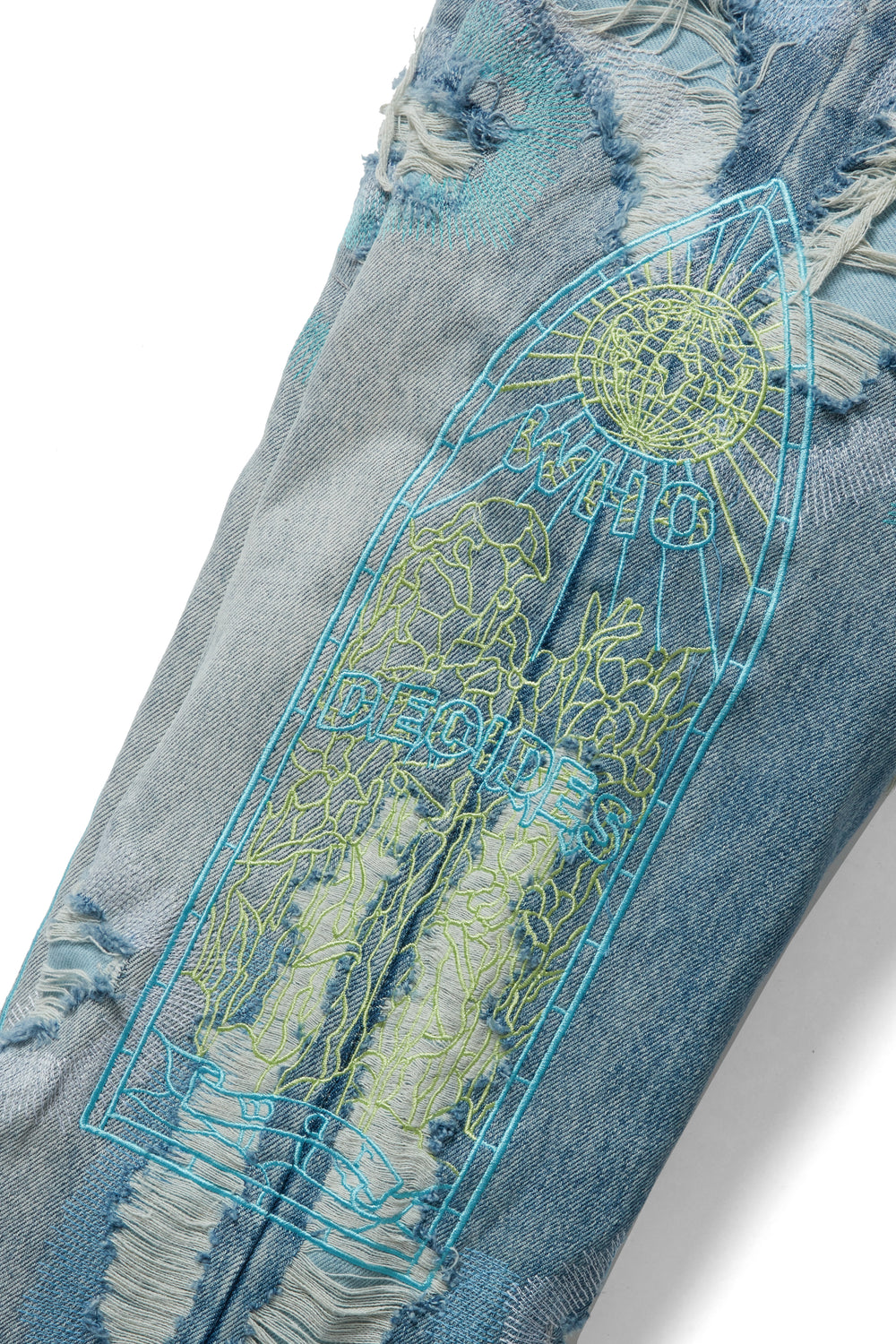 MULTICOLOR STUD DISTRESSED DENIM