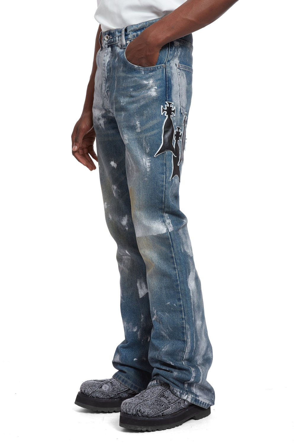 DEMI FLARE FIT LUSTER WASH WITH PATCHES