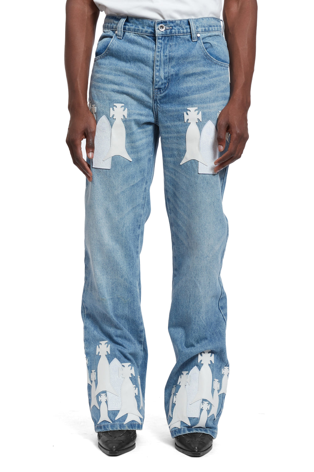 DEMI FLARE FIT STONE WASH WITH PATCHES