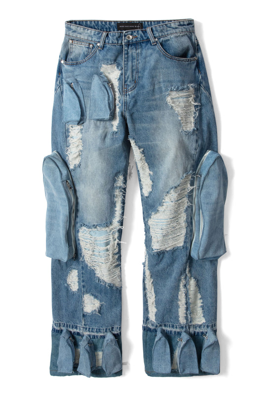 MULTIPOCKET DISTRESSED DENIM