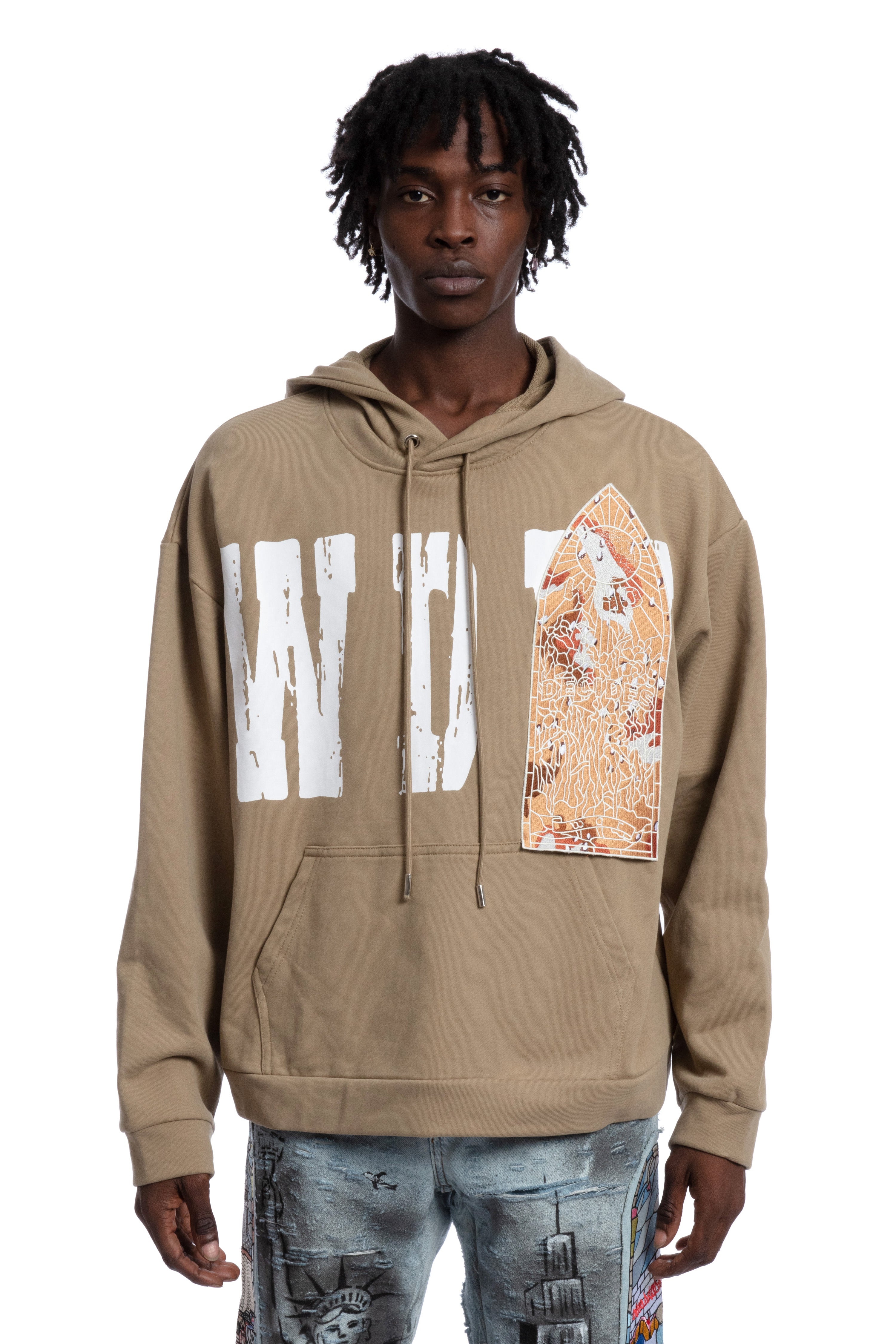 PATCHED HOODED SWEATSHIRT – WHO DECIDES WAR