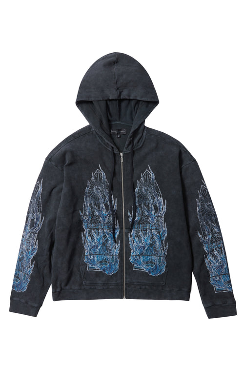 FLAME GLASS WAFFLE ZIP SWEATSHIRT