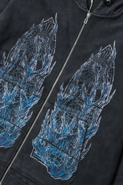 FLAME GLASS WAFFLE ZIP SWEATSHIRT