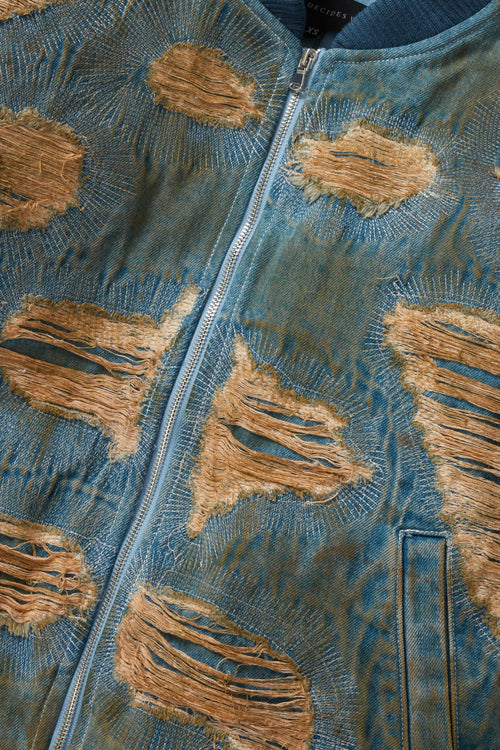 DISTRESSED DENIM BOMBER