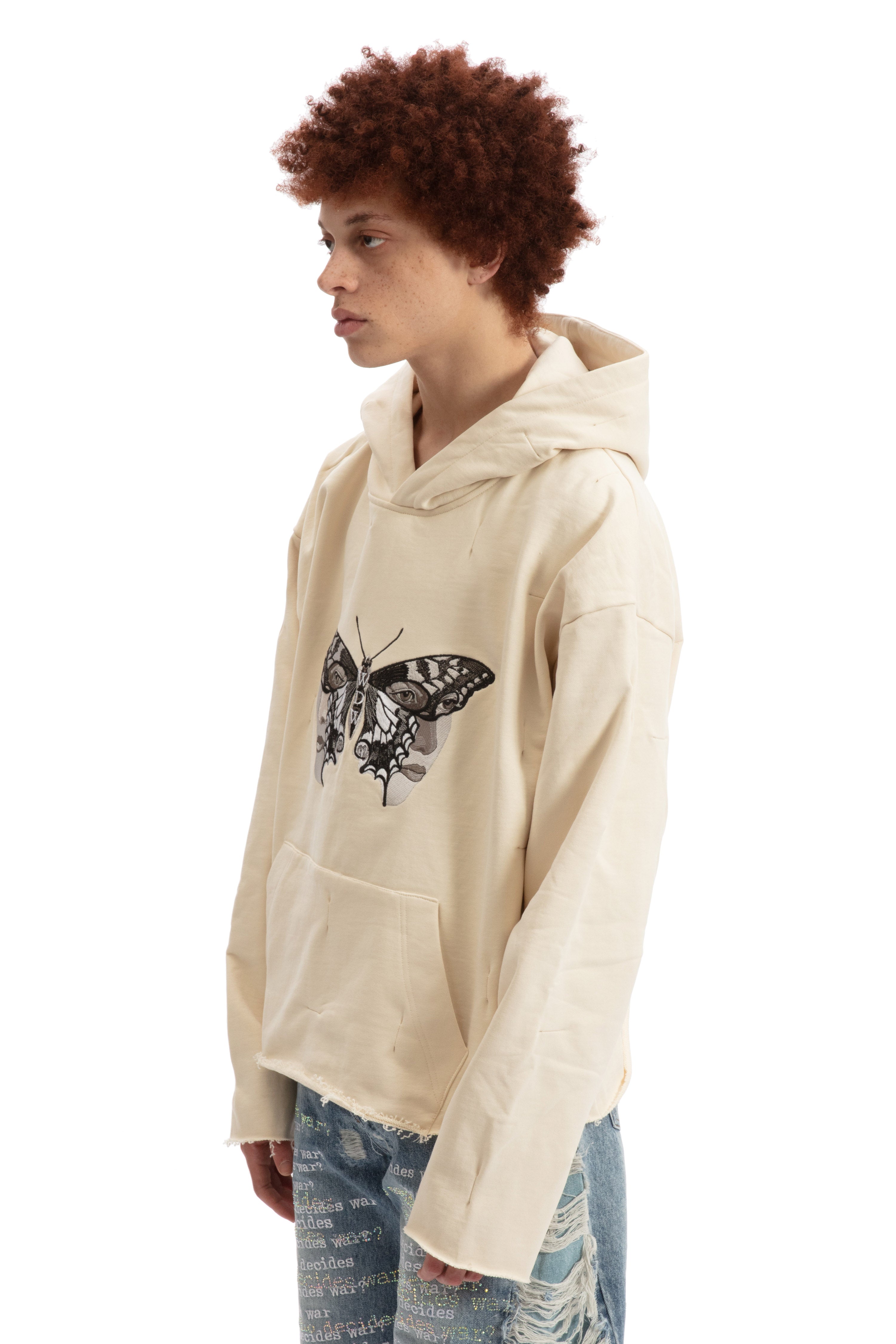 GATHERED DUOFLY HOODED PULLOVER